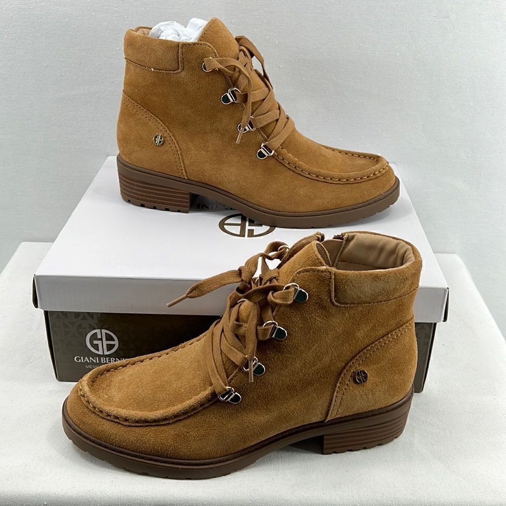 Giani Bernini Berteyl Suede Lace-Up Booties Amber Suede- Size 9 M- NIB